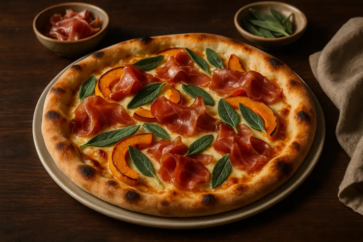 Pizza alla Zucca salvei ja speckiga